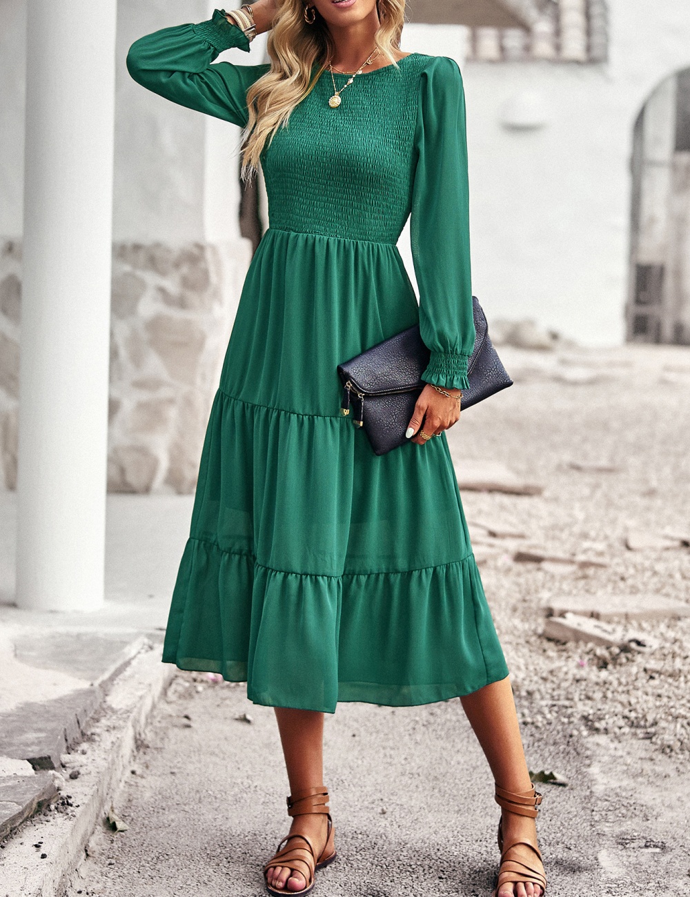Long sleeve corset European style dress for women