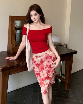 Red spicegirl small tops printing wear skirt