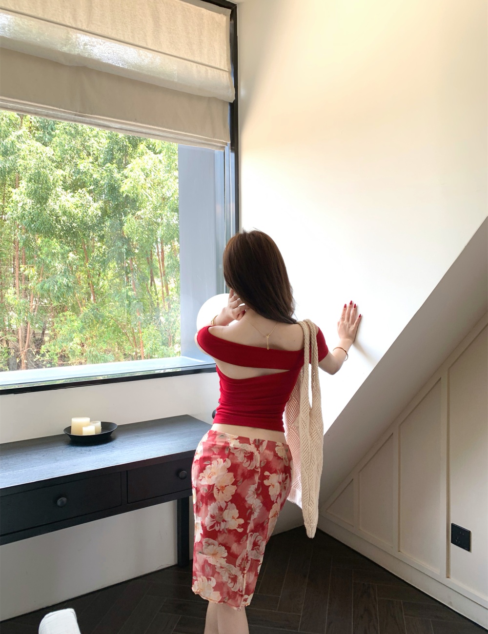 Red spicegirl small tops printing wear skirt
