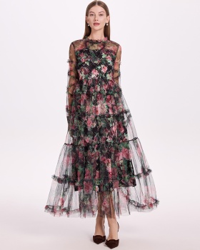 Lady printing gauze big skirt France style dress