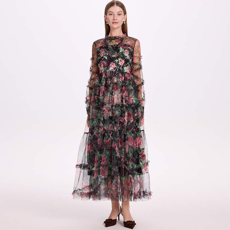 Lady printing gauze big skirt France style dress
