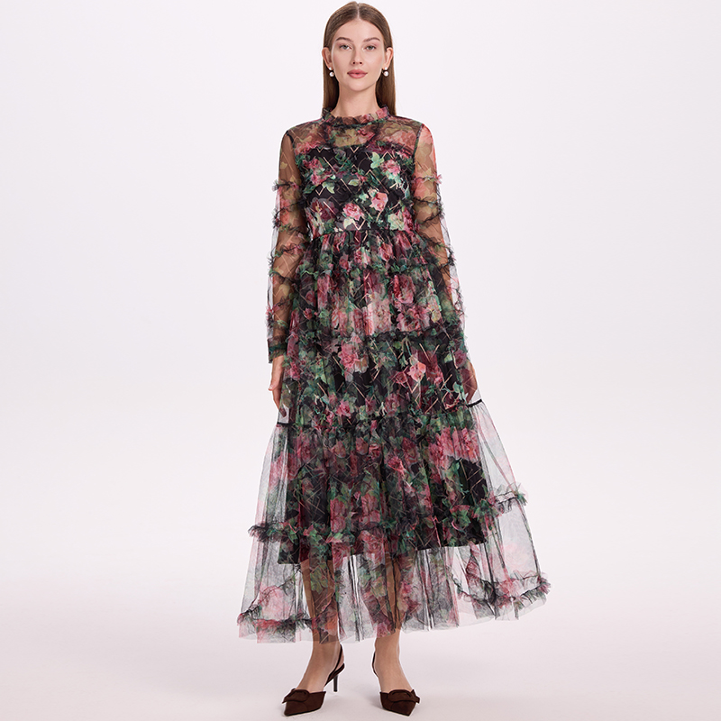 Lady printing gauze big skirt France style dress