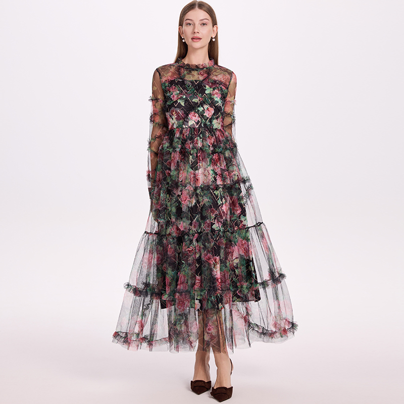 Lady printing gauze big skirt France style dress