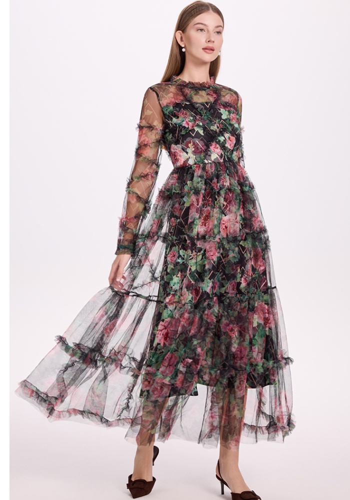 Lady printing gauze big skirt France style dress