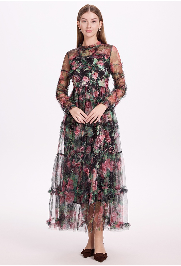 Lady printing gauze big skirt France style dress