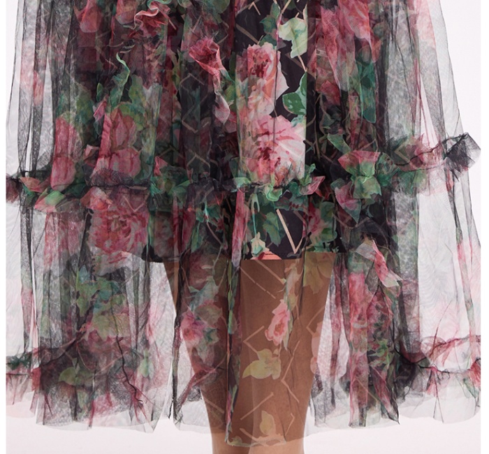 Lady printing gauze big skirt France style dress