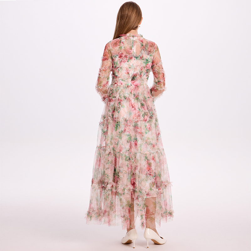 Printing France style big skirt gauze dress
