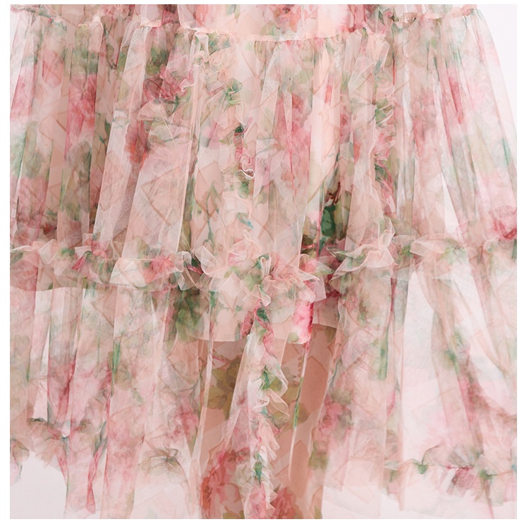 Printing France style big skirt gauze dress