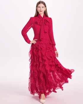France style waves scarves big skirt polka dot dress