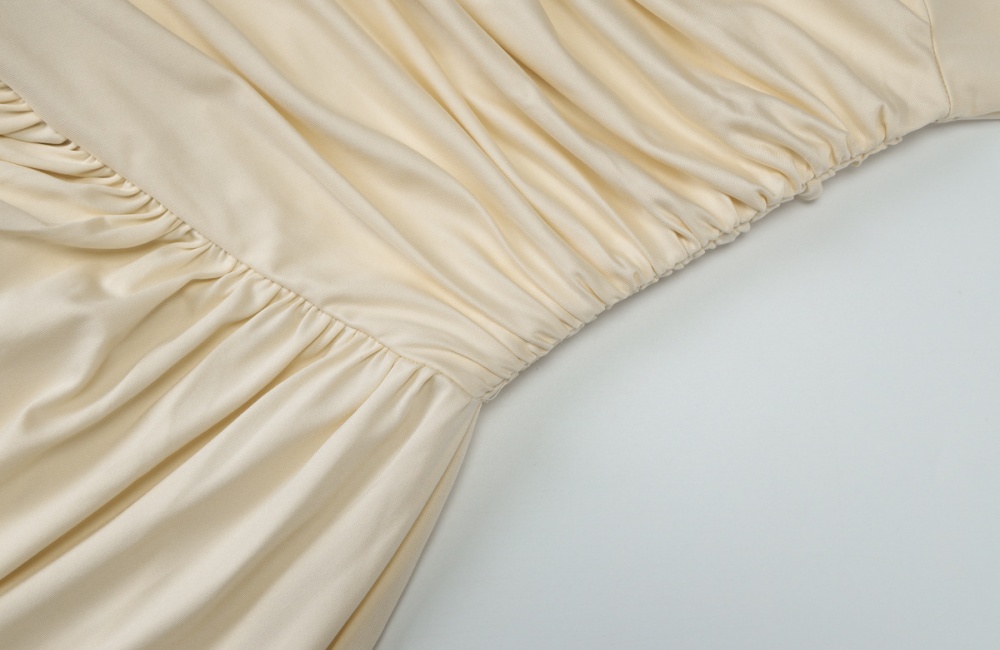 Pinched waist oblique collar fashion pure sexy fold dress