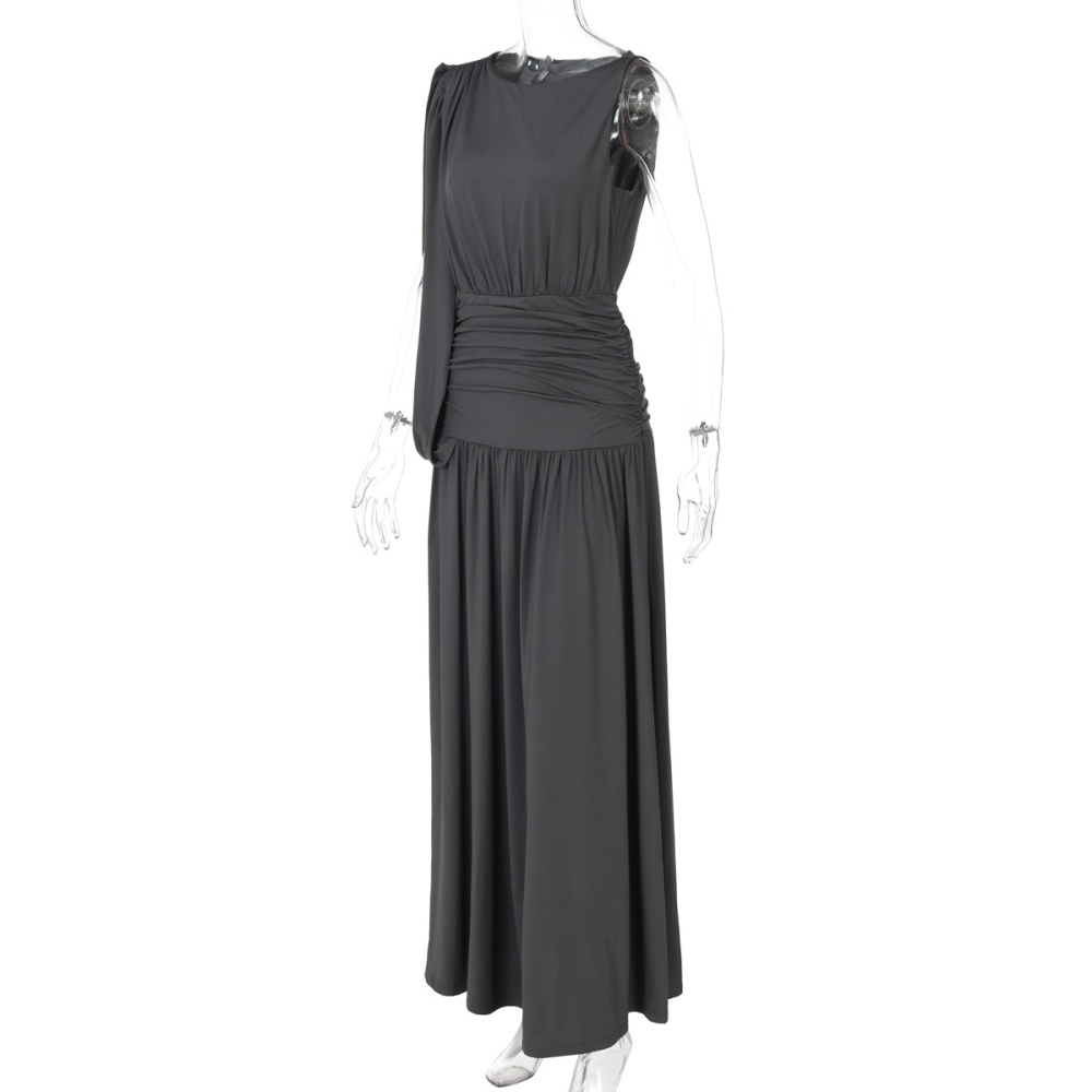 Summer fashion pinched waist round neck dress for women