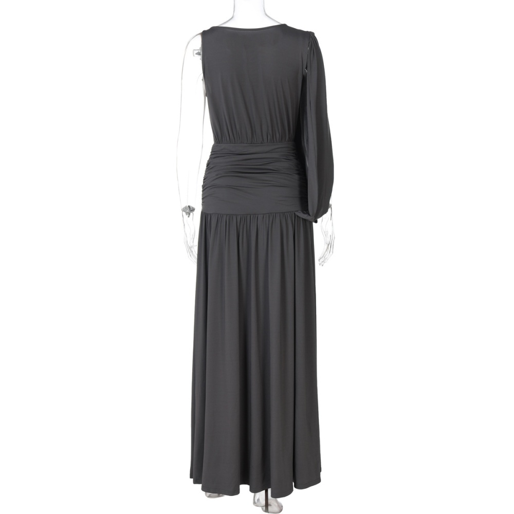 Summer fashion pinched waist round neck dress for women