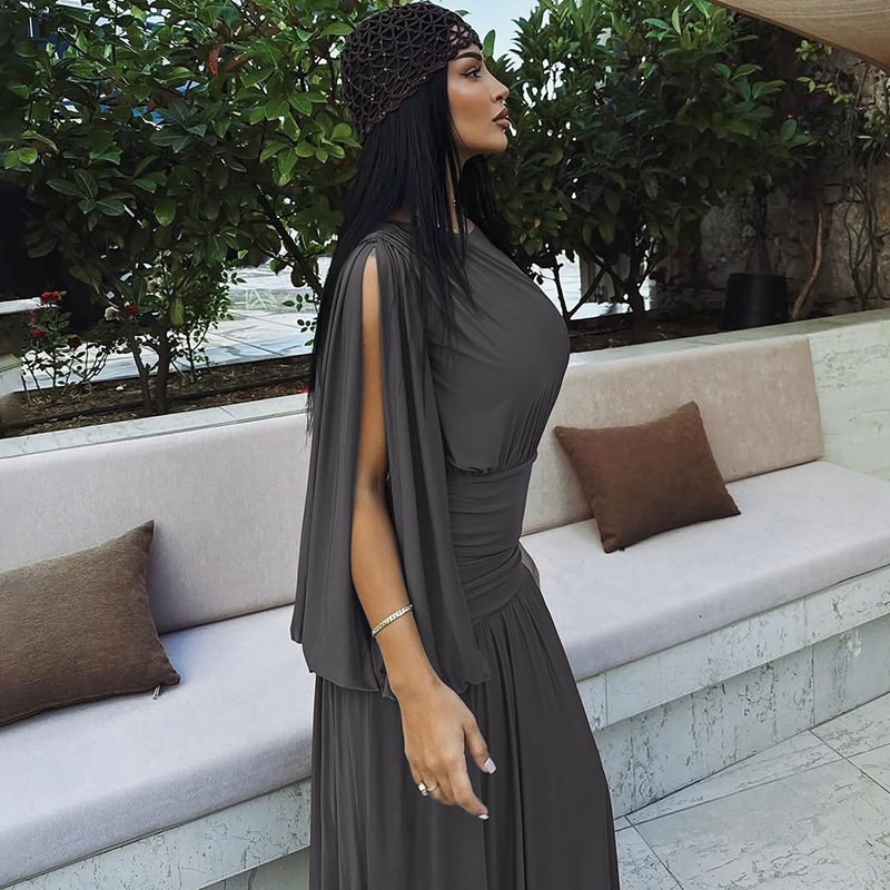 Summer fashion pinched waist round neck dress for women