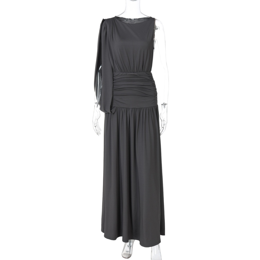 Summer fashion pinched waist round neck dress for women