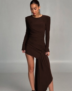 Slim long sleeve autumn and winter pure folds dress for women