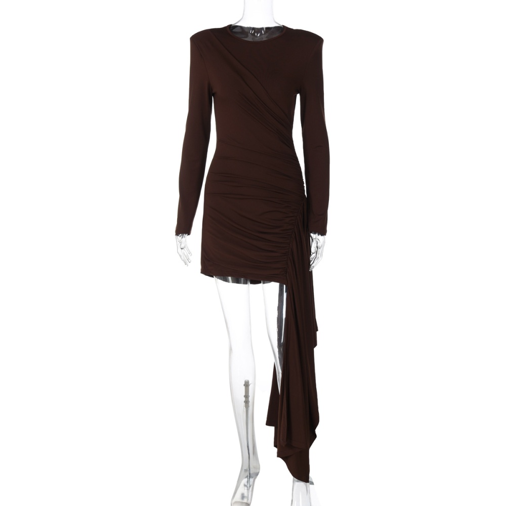 Slim long sleeve autumn and winter pure folds dress for women