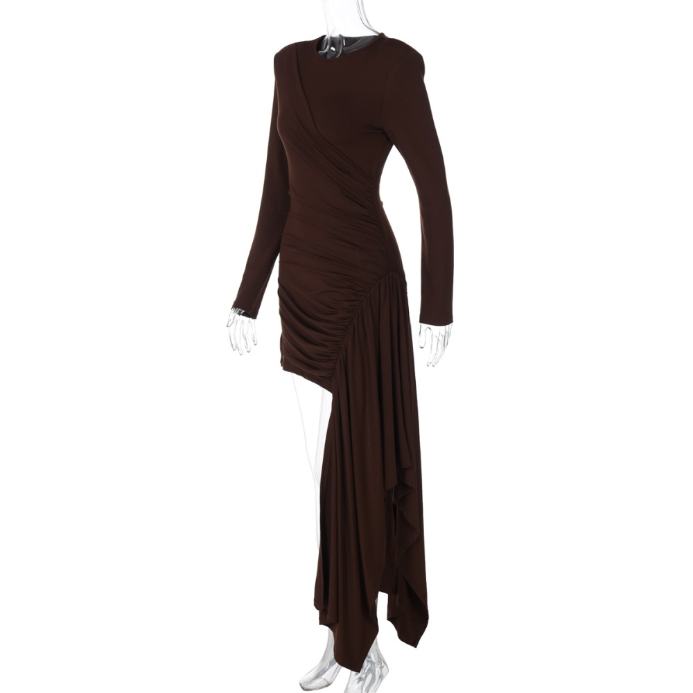 Slim long sleeve autumn and winter pure folds dress for women