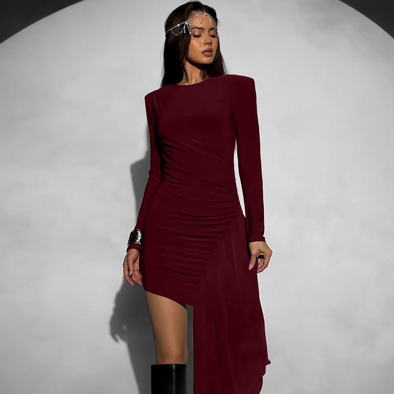 Slim long sleeve autumn and winter pure folds dress for women