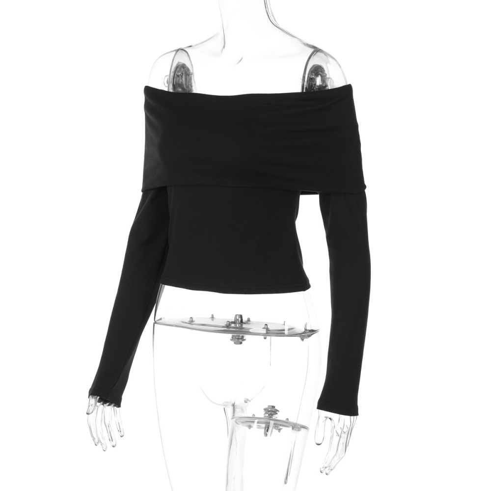 European style flat shoulder T-shirt sexy tops for women