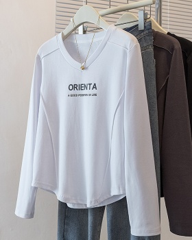 Spring V-neck T-shirt splice Western style tops