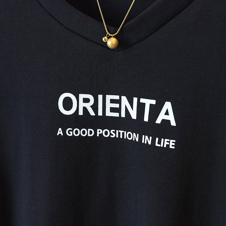 Spring V-neck T-shirt splice Western style tops