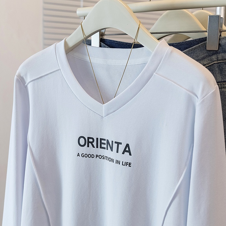 Spring V-neck T-shirt splice Western style tops