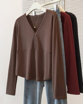 V-neck thermal tops fashion show young T-shirt for women