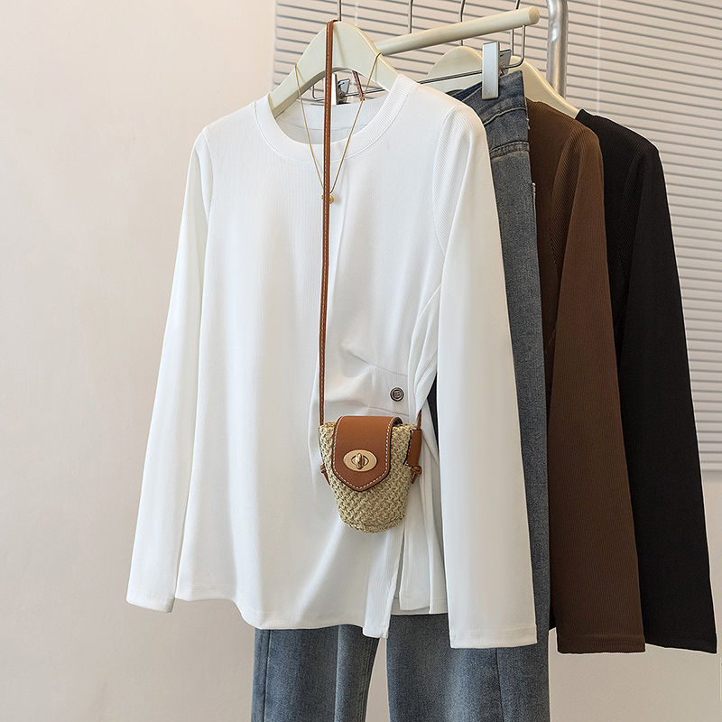 Long sleeve Western style tops round neck split T-shirt for women