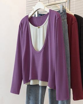 Pseudo-two spring T-shirt large yard tops for women