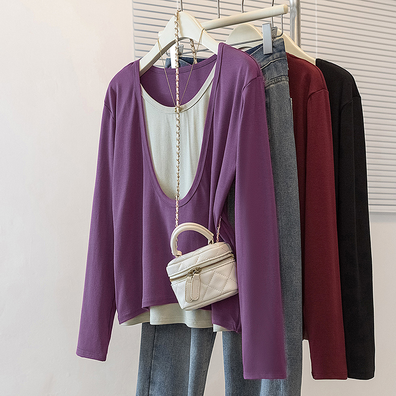 Pseudo-two spring T-shirt large yard tops for women