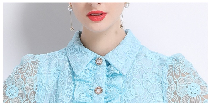 With belt embroidery temperament big skirt short sleeve dress