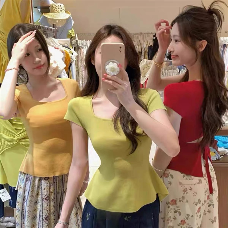 Back bandage Korean style small square collar tops