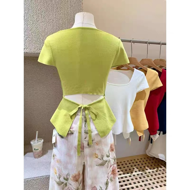 Back bandage Korean style small square collar tops