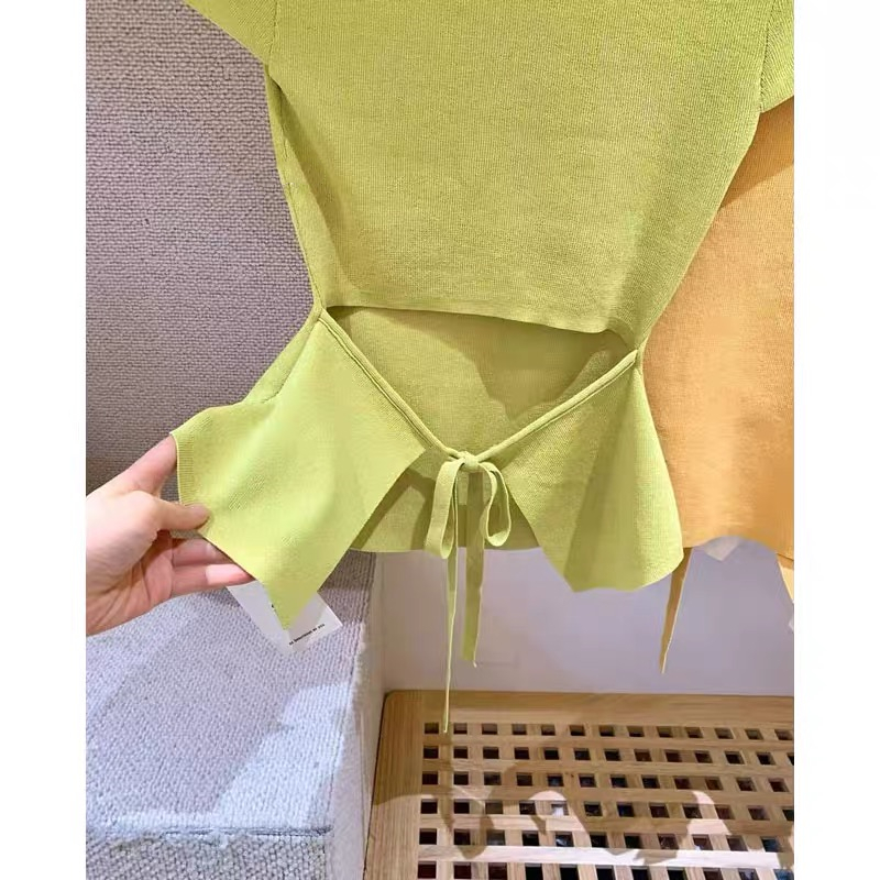 Back bandage Korean style small square collar tops