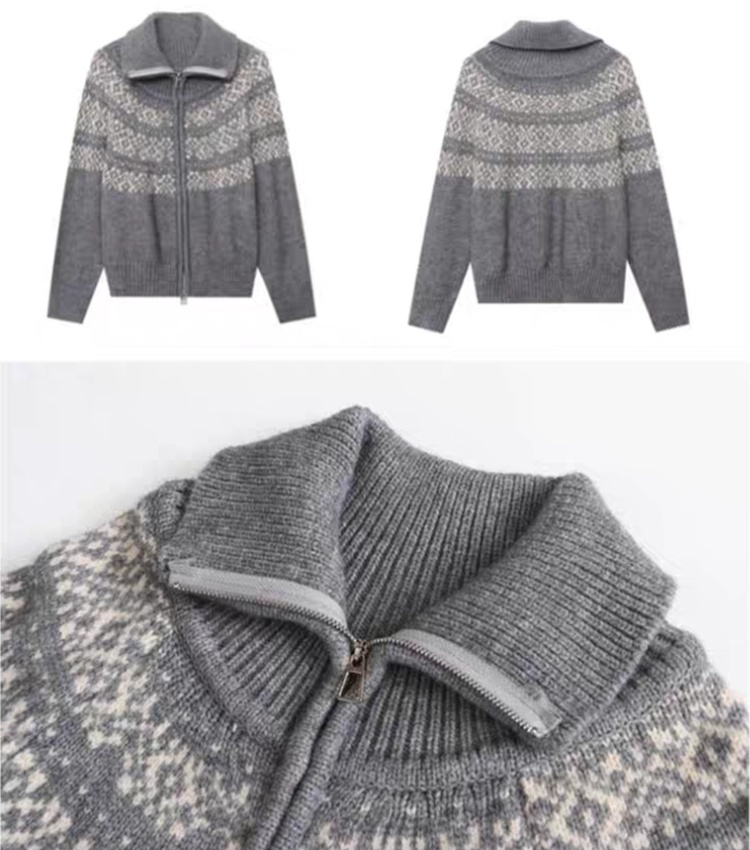Jacquard lapel lazy sweater loose retro cardigan