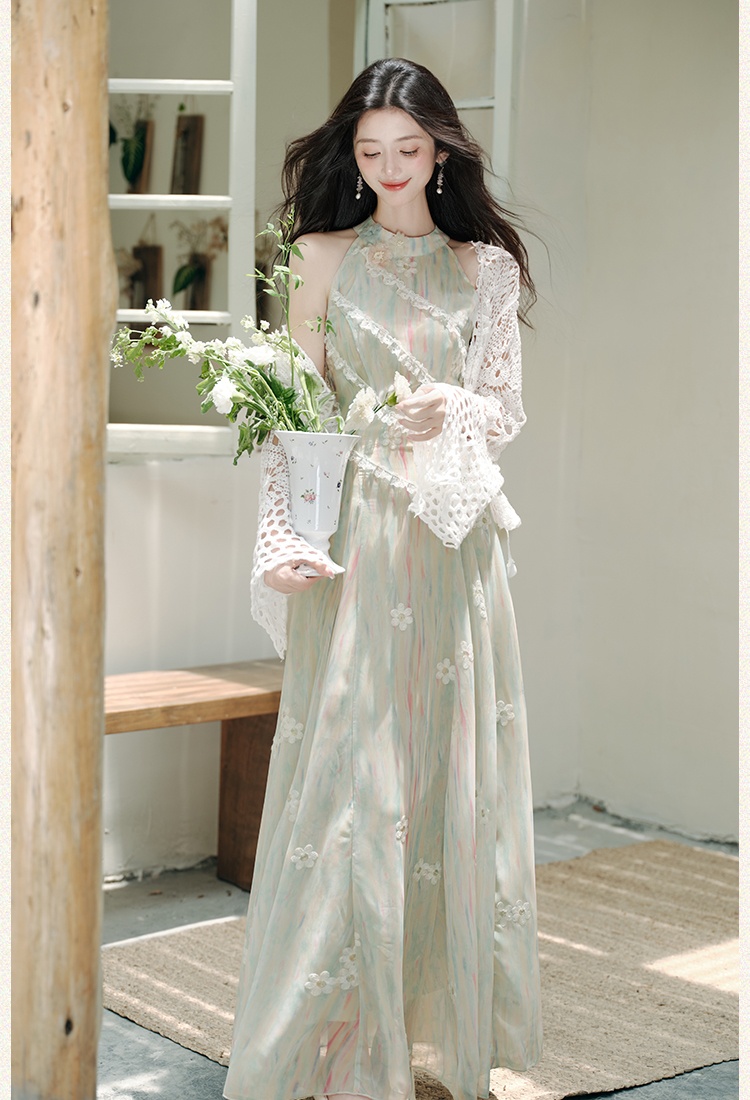 Slim floral vest France style sleeveless coat 2pcs set