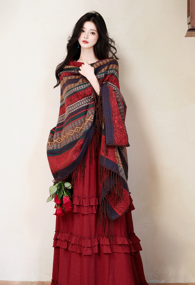 Vacation sandy beach dress was white slim shawl a set