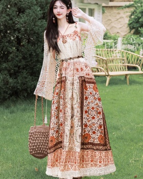 Seaside crochet coat France style vacation dress a set