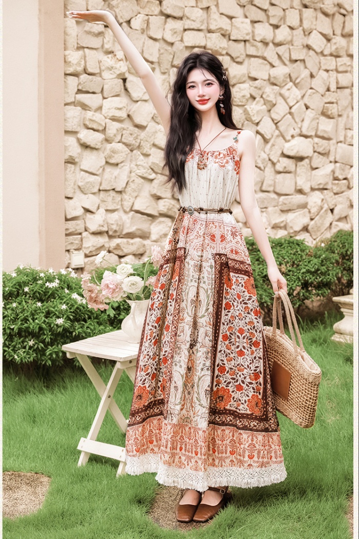 Seaside crochet coat France style vacation dress a set