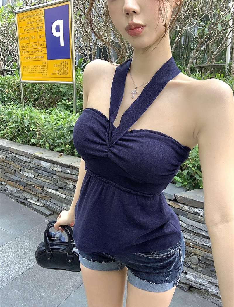 Spring and summer slim pinched waist bow tops