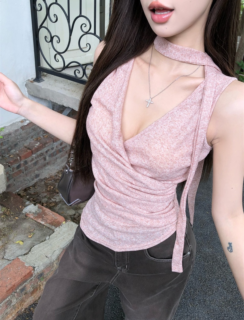 Streamer niche asymmetry tops summer sling halter vest