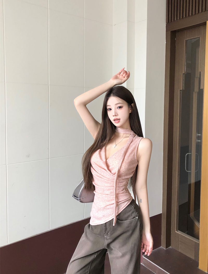 Streamer niche asymmetry tops summer sling halter vest