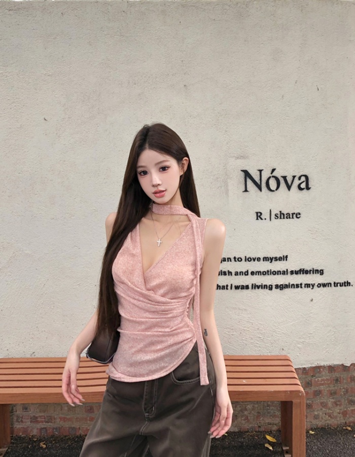 Streamer niche asymmetry tops summer sling halter vest