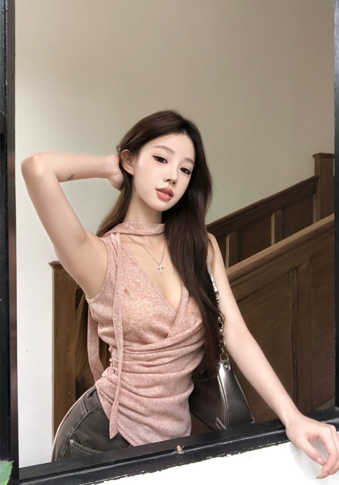 Streamer niche asymmetry tops summer sling halter vest