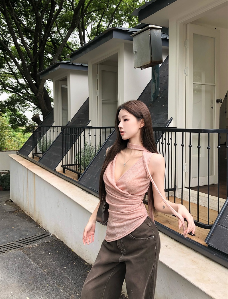 Streamer niche asymmetry tops summer sling halter vest
