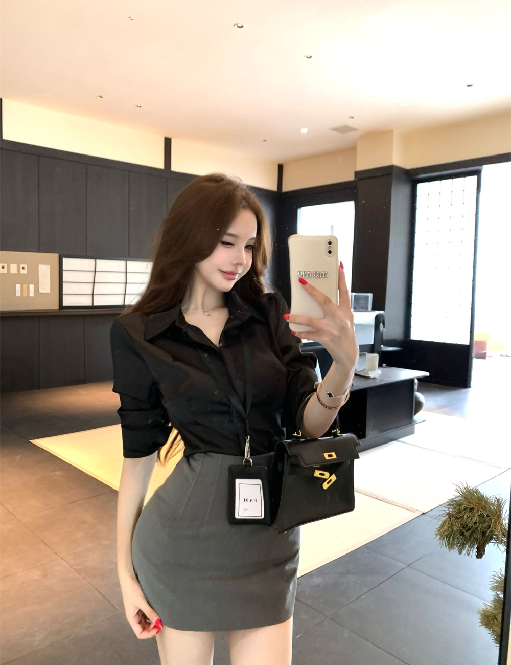 Enticement vase shirt autumn long sleeve skirt a set for women