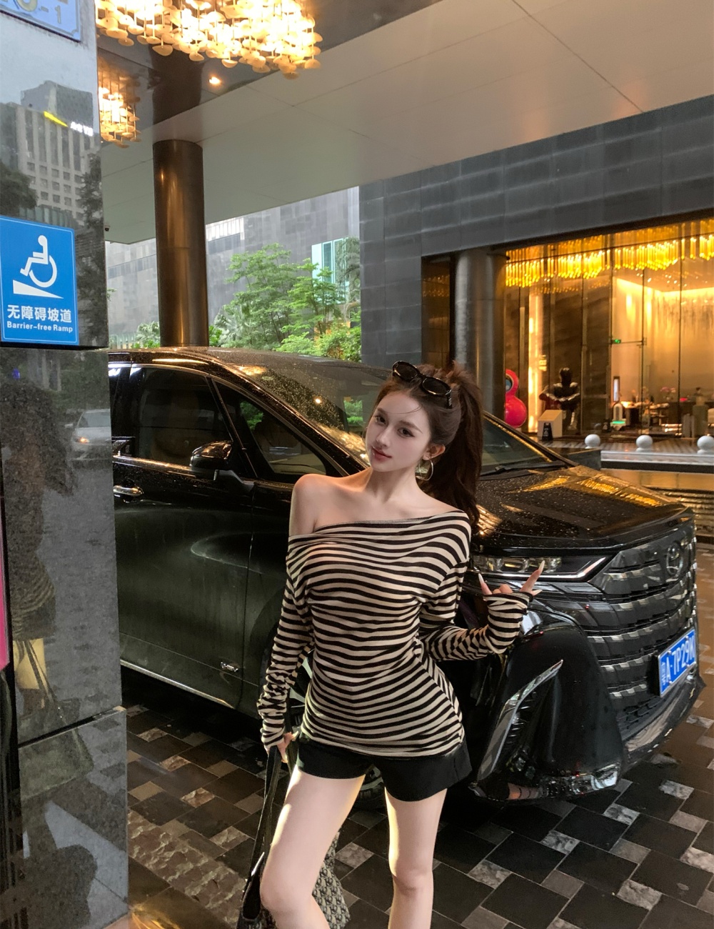 Korean style autumn unique shirts stripe strapless T-shirt