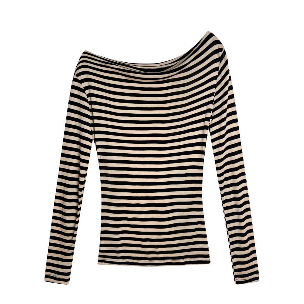 Korean style autumn unique shirts stripe strapless T-shirt