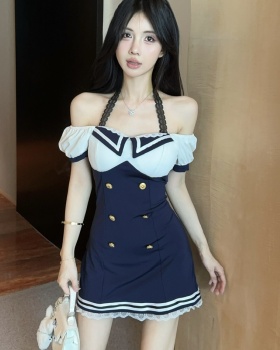 Low-cut bottoming Woolen dress sexy short dress