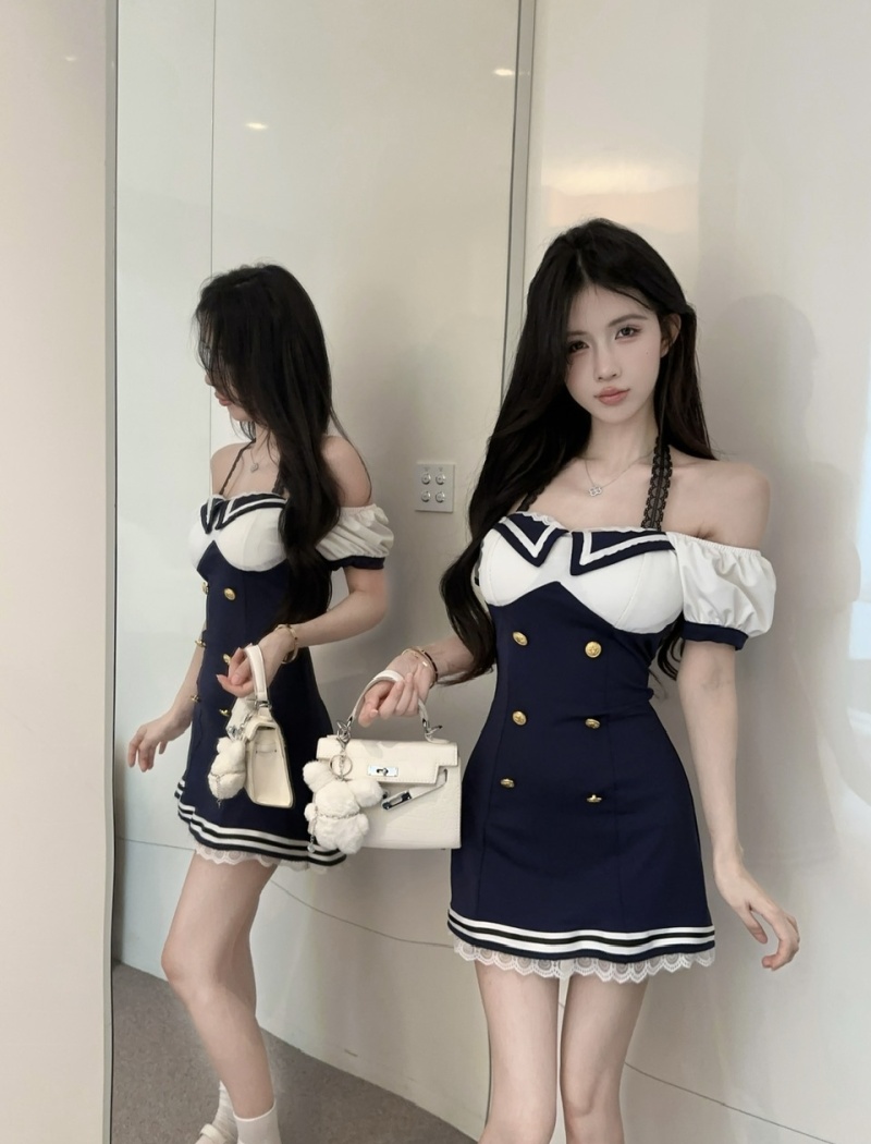 Low-cut bottoming Woolen dress sexy short dress
